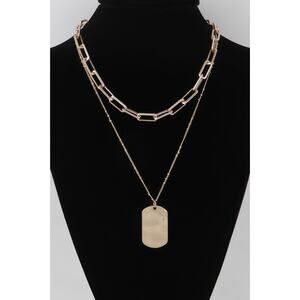 Double Layered Tag Chain Necklace